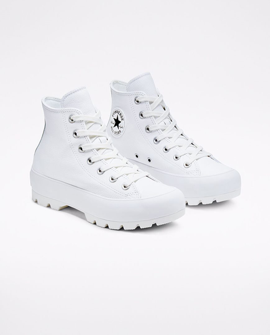 Tenisky Vysoke Converse Chuck Taylor All Star Lugged Kozene Damske Biele Čierne Biele | SK 5OKJL5